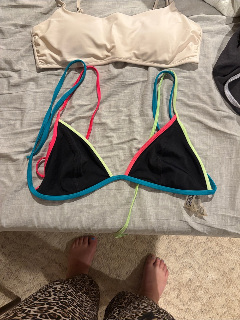 Black Triangle Bikini Top with Neon Trim, without padding. worn a handful!